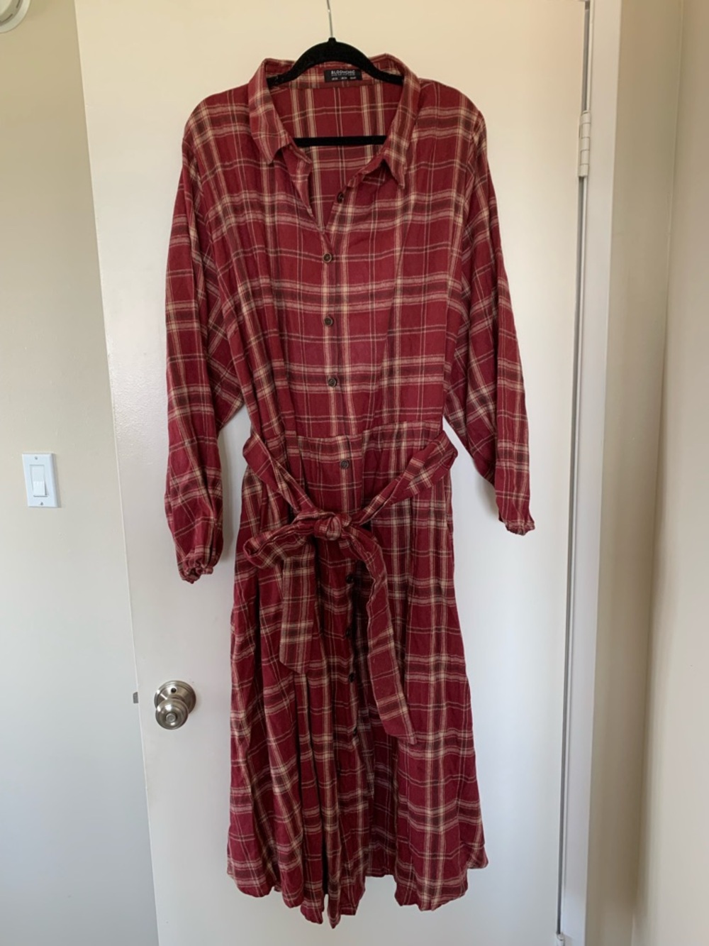 BloomChic Red Plaid Flannel Long Sleeve Button Up Shirt Dress Sz 30 Western Wear